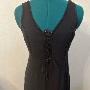 Black maxi dress with lace up detailing on the front